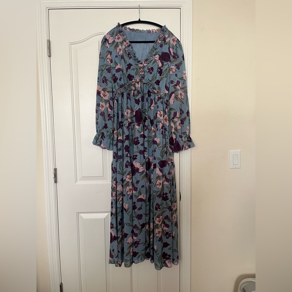 Floral Blue and Pink Maxi Dress